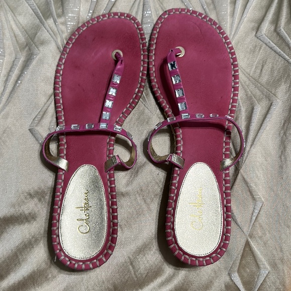 Cole Haan Leather Pink with Rhinestone Espadrille Sandals   Size 10 - Picture 1 of 3
